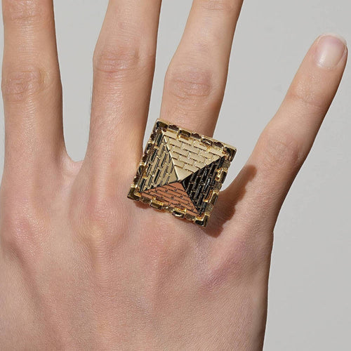 Premium XXL Heavy Gold Pyramid Castle Ring