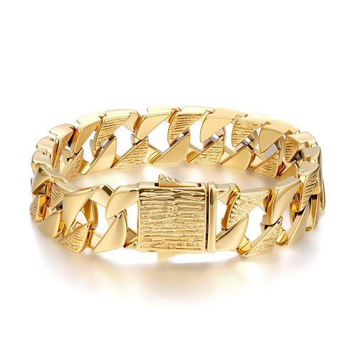 14mm Chunky Yellow Gold Curb Cuban Bracelet – Fits 8-Inch Wrist