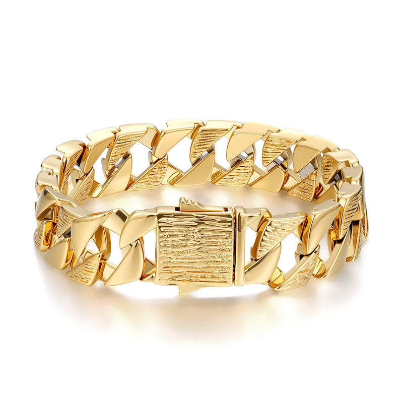 14mm Chunky Yellow Gold Curb Cuban Bracelet – Fits 8-Inch Wrist