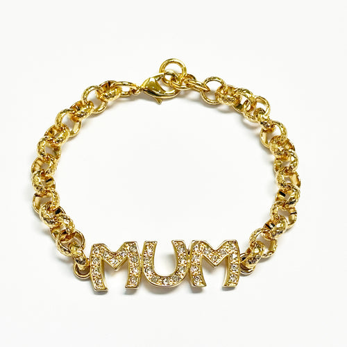 New 8mm Gold Mum Belcher Bracelet with Stones – 7.5/8 Inch