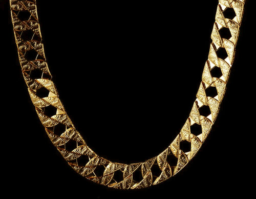 26mm Gold Lizard Ornate Chaps Cuban Curb Chain – 30 Inches, 398g