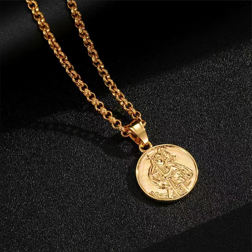 New Gold St. Christopher Pendant 22 Inch 4mm Belcher Chain