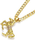 New Gold Horse Pendant with Pink Stones on 24-Inch 4mm Cuban Chain