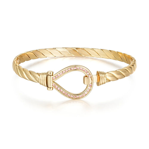 6mm Gold Closed Loop Bangle with Pink Stones – 8 Inches, 20g, Tarnish Resistant