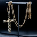 New Gold Curb Cuban Cross Pendant 24 Inch 8mm Belcher Chain