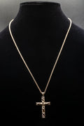 New Gold Curb Cuban Cross Pendant 24 Inch 8mm Belcher Chain