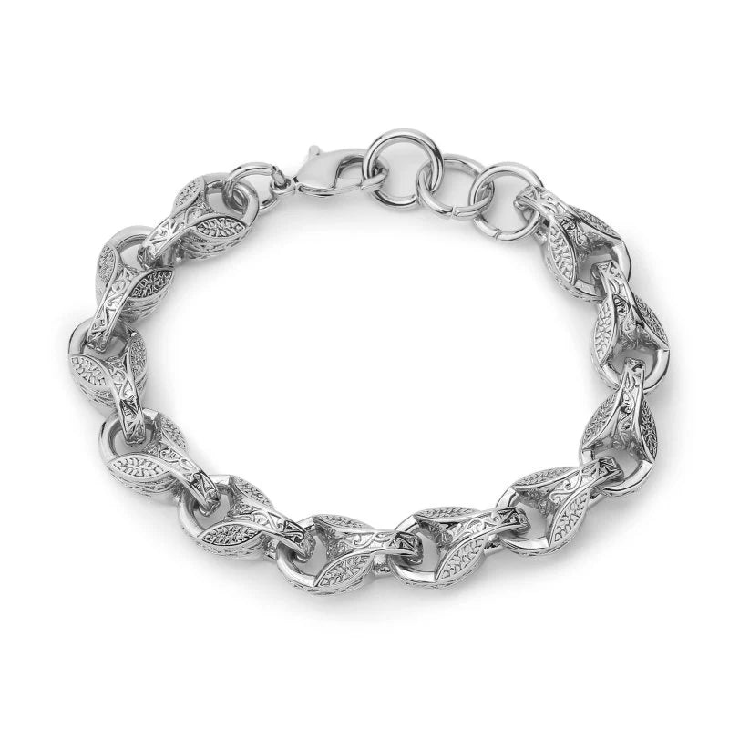 12mm Silver Tulip Link Bracelet with Albert Clasp 8/9 Inch New