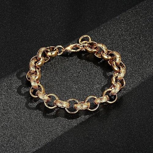 Luxury Gold Plated 15mm Alternate Ornate Belcher Bracelet Fits 8 to 9.3 Inch Wrist, 72g