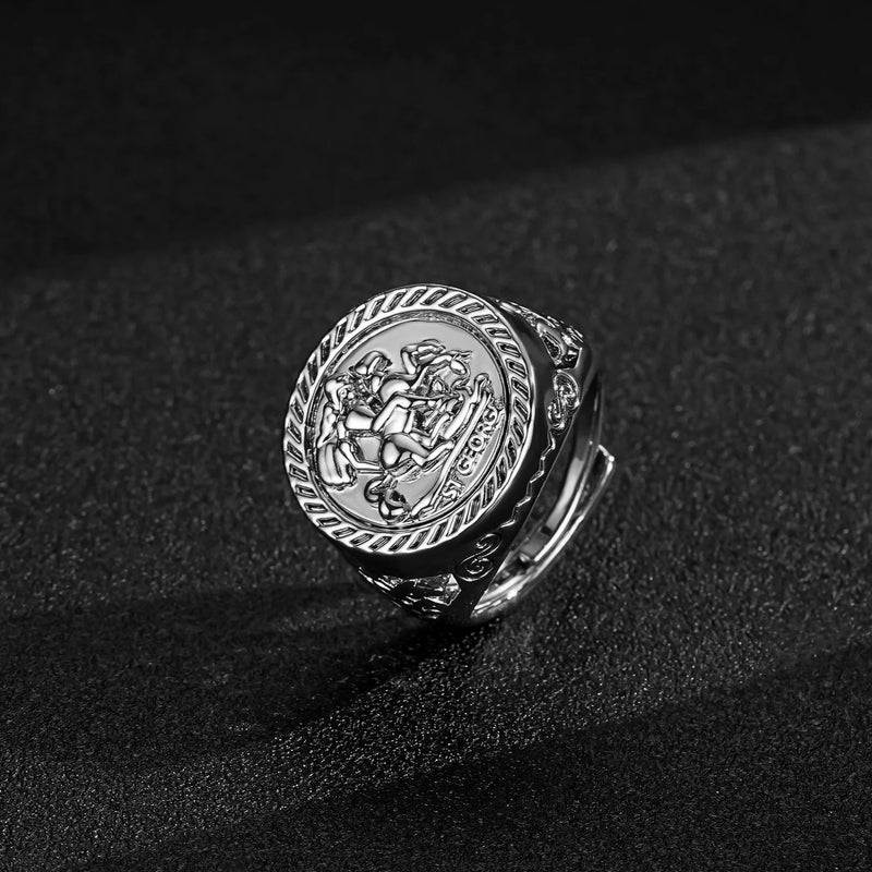 New Silver St George Dragon Slayer Sovereign Adjustable Ring