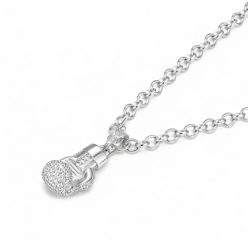 Silver Filled | Boxing Glove Pendant Necklace | 22" Cuban Chain For Men Women's