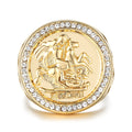 Waterproof Gold St George Sovereign Adjustable Ring with Stones