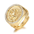 Waterproof Gold St George Sovereign Adjustable Ring with Stones