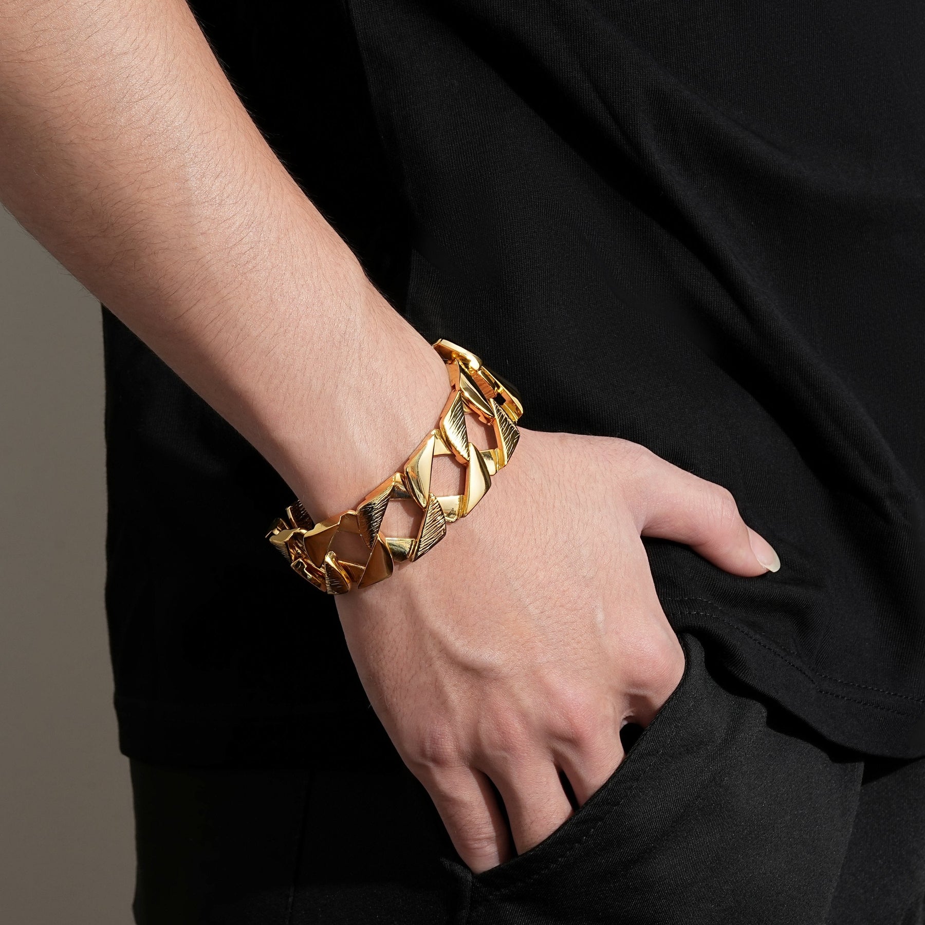 12mm Iced Curb Bracelet in Gold 12mm Iced Curb Bracelet in Gold