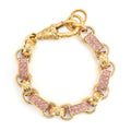 13mm Gold Gypsy Link Belcher Bracelet with Pink Stones, 7.5 Inches