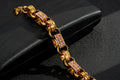 13mm Gold Gypsy Link Belcher Bracelet with Pink Stones, 7.5 Inches