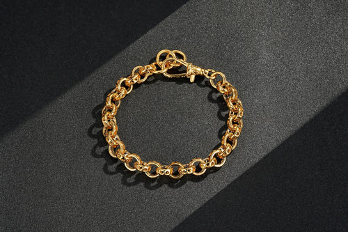 10mm Gold Heart Hollow Link Bracelet – Fits 7.5–8” Wrist – 27g