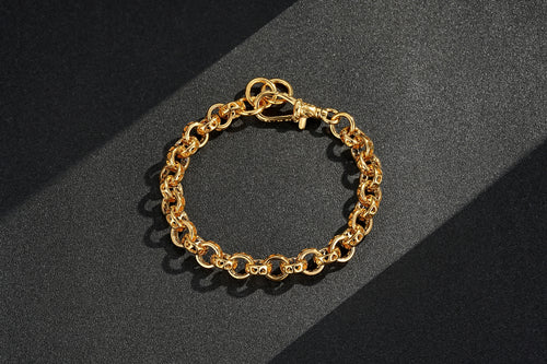10mm Gold Heart Hollow Link Bracelet – Fits 7.5–8” Wrist – 27g