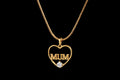Gold MUM Heart Pendant with Diamonds 22” Snake Chain Necklace Gift 16g