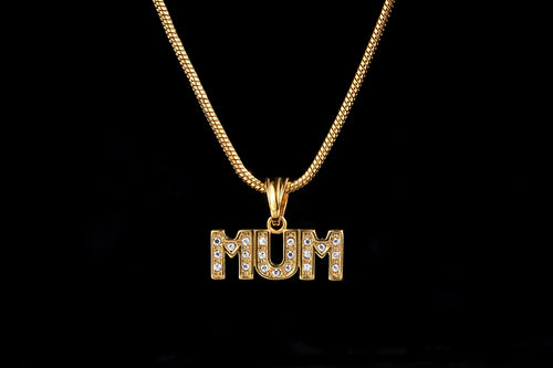 SPARKLD Gold Diamond MUM Pendant Necklace – 22-Inch Snake Chain, 15g, Tarnish Resistant