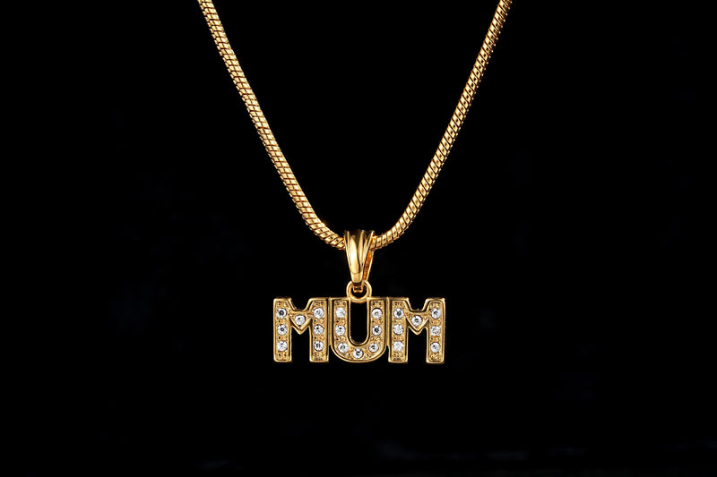 SPARKLD Gold Diamond MUM Pendant Necklace – 22-Inch Snake Chain, 15g, Tarnish Resistant