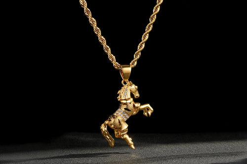 New 5mm Gold Moveable Horse Pendant with 24-Inch Premium Rope Chain – 74g