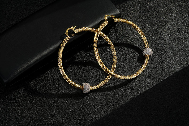 Premium 9ct Gold Filled 68mm Twist Hoop Earrings with Disco Ball