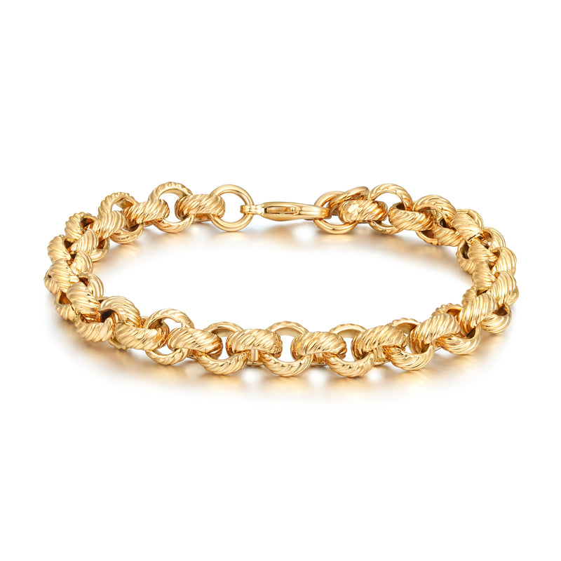 New 9mm Gold Lined Pattern Belcher Bracelet - 8 Inches