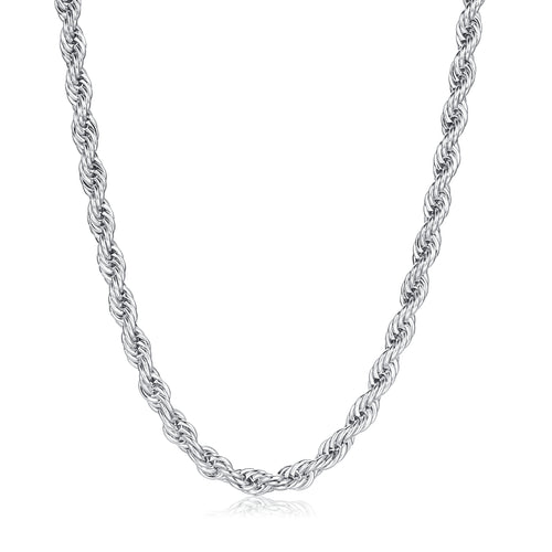 Premium 8mm Silver Rope Chain Necklace