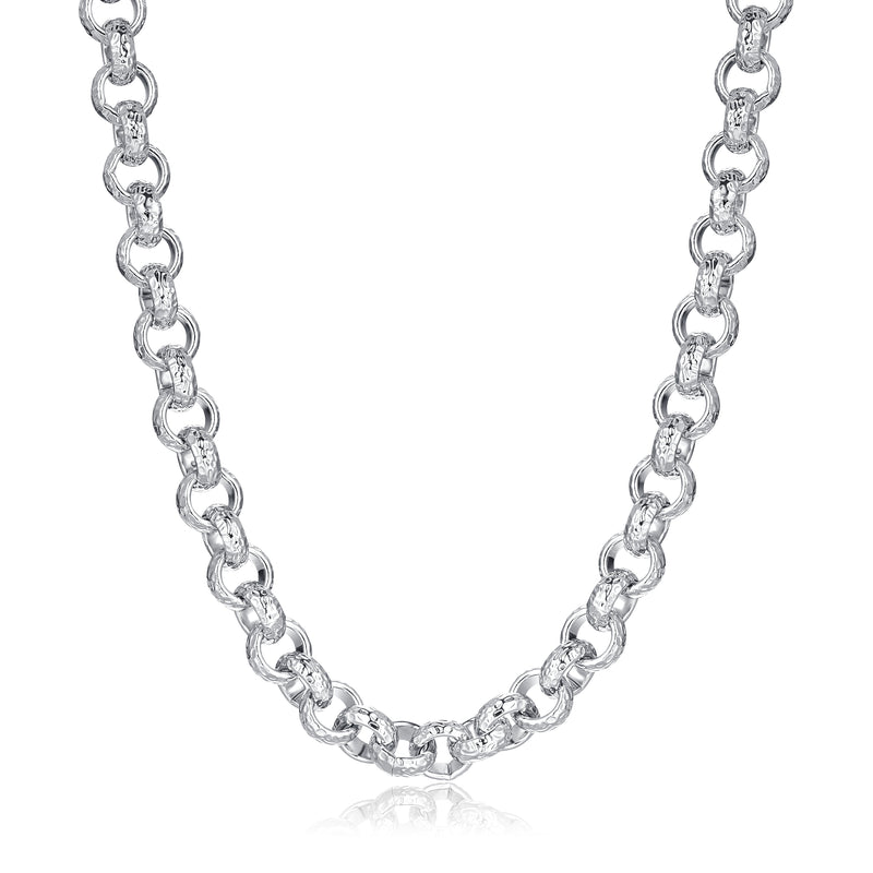 New 12mm Silver Diamond Patterned Belcher Chain With Albert Clasp - 24 Inches