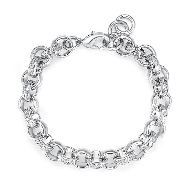 12mm Silver Filled Crystal Pattern Belcher Bracelet 8 Inches
