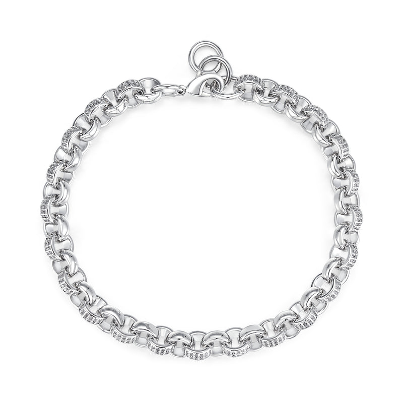 8mm Silver Belcher Bracelet with 750 CZ Stones