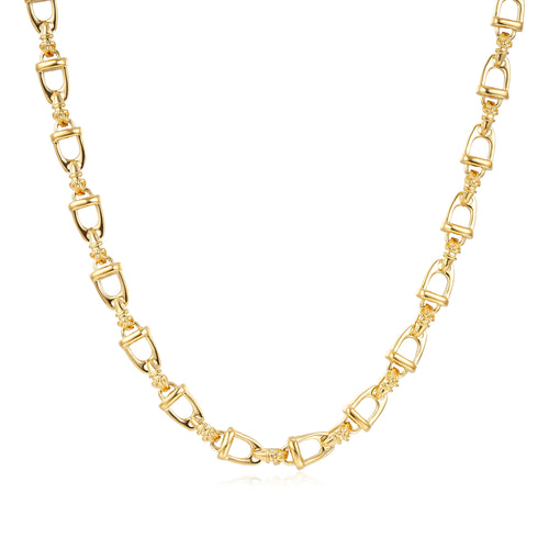 Gold Stirrup & Buckle Link Chain Necklace 24” Welded Equestrian Style 62g Heavy