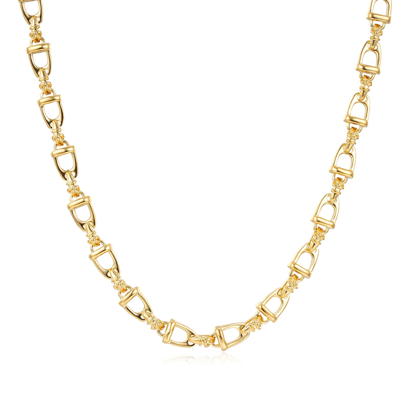 Gold Stirrup & Buckle Link Chain Necklace 24” Welded Equestrian Style 62g Heavy