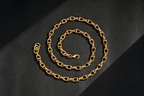 Gold Stirrup & Buckle Link Chain Necklace 24” Welded Equestrian Style 62g Heavy