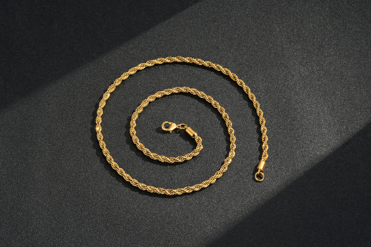 New 4mm Solid Gold Rope Chain – Bold Twisted Design for Men & Women | Available in 20 & 24 Inches