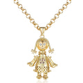 New Gold Filled Bonded Heart Rag Doll Pendant with Pink Stones on 22-Inch, 5mm Belcher Chain