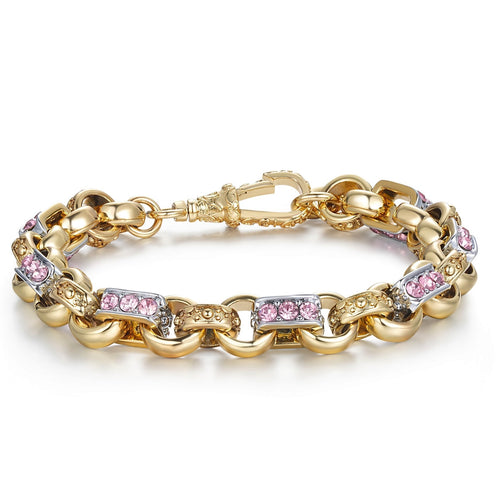 10mm Woman's Two Tone Gold & Silver Pink Gypsy Link Bracelet