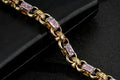 10mm Woman's Two Tone Gold & Silver Pink Gypsy Link Bracelet