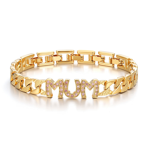 8mm Mum Cuban Bracelet – Full Link, Pink Stones – Fits 8-Inch Wrist - 22g