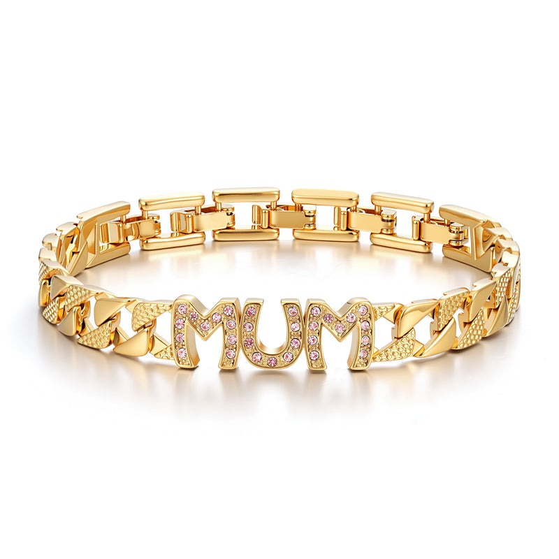 8mm Mum Cuban Bracelet – Full Link, Pink Stones – Fits 8-Inch Wrist - 22g
