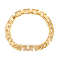 8mm Mum Cuban Bracelet Full Link Clear Stones 8” Gift Jewellery for Her