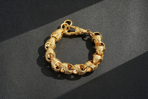 17mm Gold Acorn Link Bracelet 8–8.5” Heavy Patterned XL Statement 104g Jewellery
