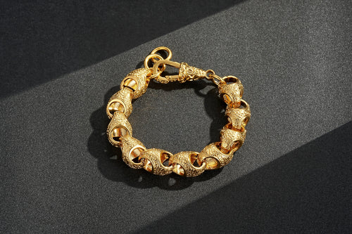 17mm Gold Acorn Link Bracelet 8–8.5” Heavy Patterned XL Statement 104g Jewellery