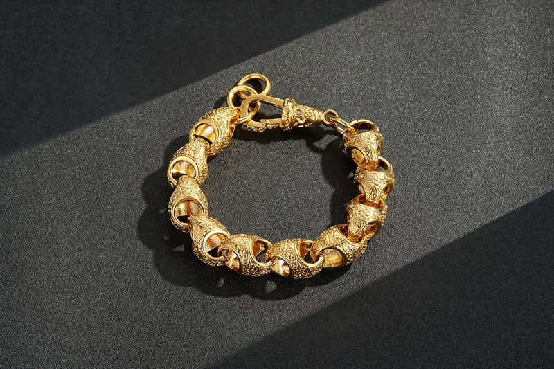 17mm Gold Acorn Link Bracelet 8–8.5” Heavy Patterned XL Statement 104g Jewellery