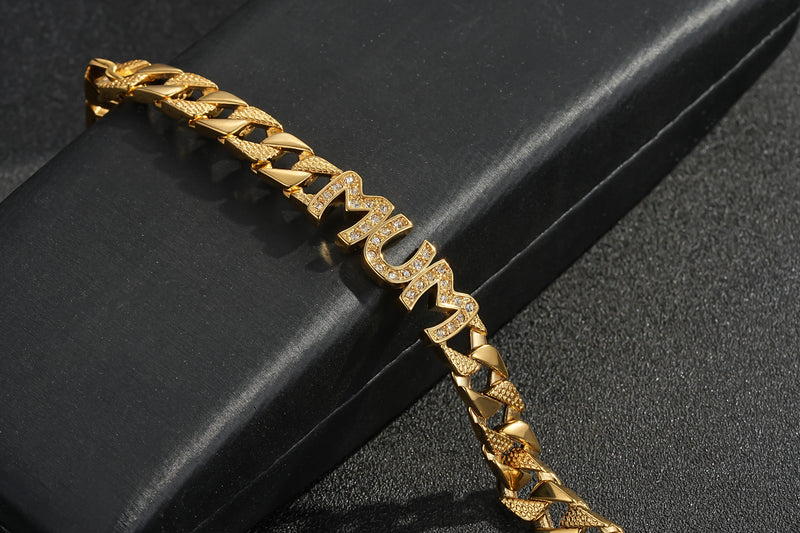 8mm Mum Cuban Bracelet Full Link Clear Stones 8” Gift Jewellery for Her