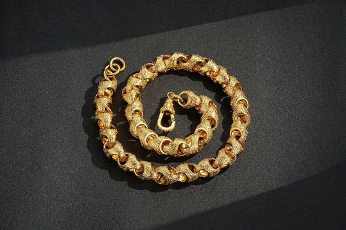 Gold Patterned Acorn Chain Necklace 28” Heavy 315g XL Statement Jewellery