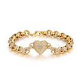 Gold Heart Charm Bracelet with Clear Stones – Fits 7.5–8” Wrist, 27g, Tarnish Resistant