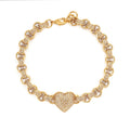 Gold Heart Charm Bracelet with Clear Stones – Fits 7.5–8” Wrist, 27g, Tarnish Resistant