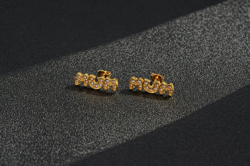 Yellow Gold CZ MUM Stud Earrings 3g Women’s Jewellery Gift
