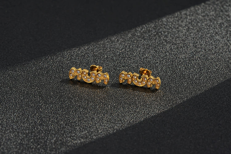 Yellow Gold CZ MUM Stud Earrings 3g Women’s Jewellery Gift